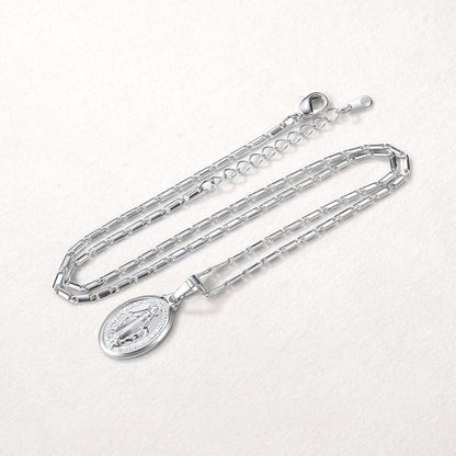 Jungfrau Maria Kette Oval Anhänger Halskette Silber 925 Medaille