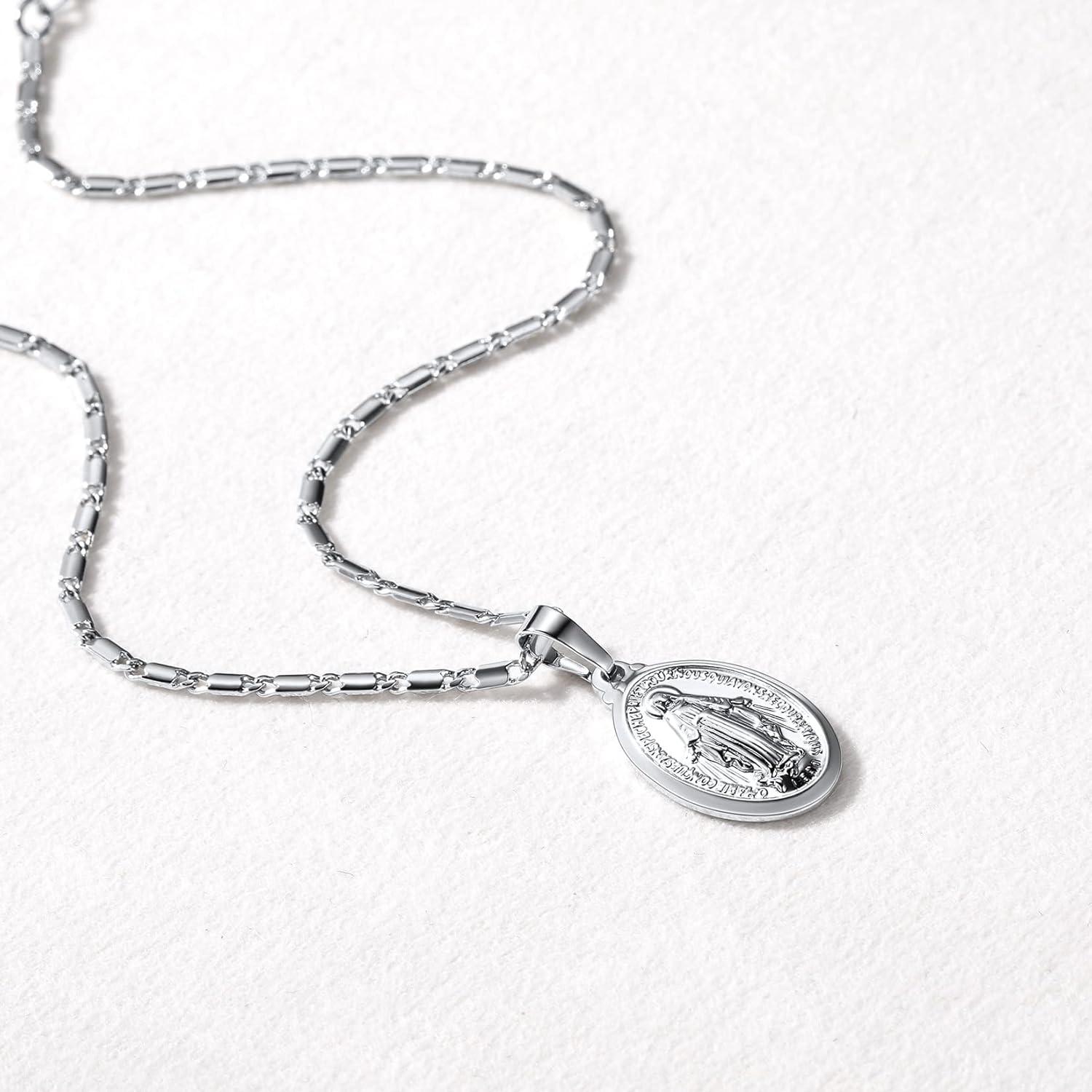 Jungfrau Maria Kette Oval Anhänger Halskette Silber 925 Medaille