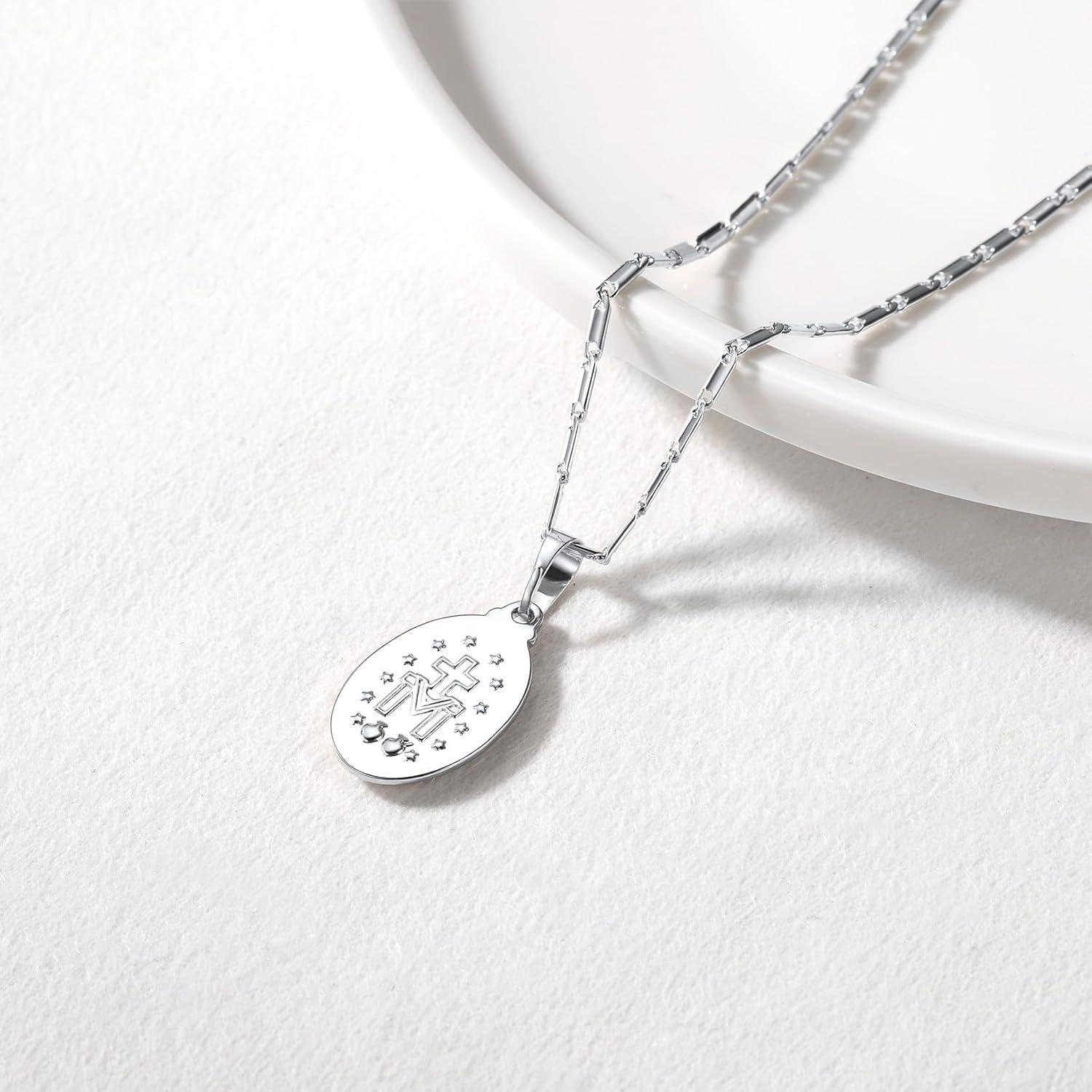 U7 Jungfrau Maria Kette Halskette aus Messing/Sterling Silber 925 Ovalanhänger