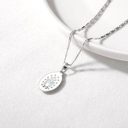U7 Jungfrau Maria Kette Halskette aus Messing/Sterling Silber 925 Ovalanhänger