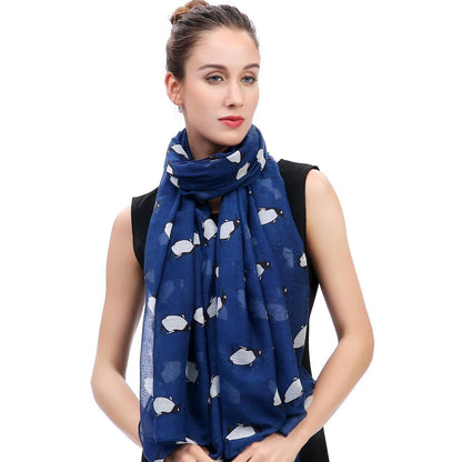 Damen Schal Pinguine Blau 180x90 cm