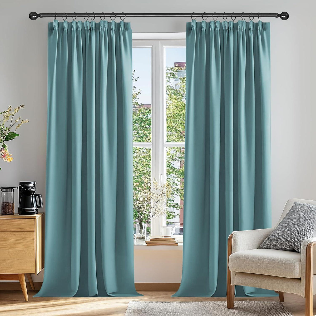 Verdunkelungsvorhänge Himmelblau 2er Set – Thermogardine 229x229cm