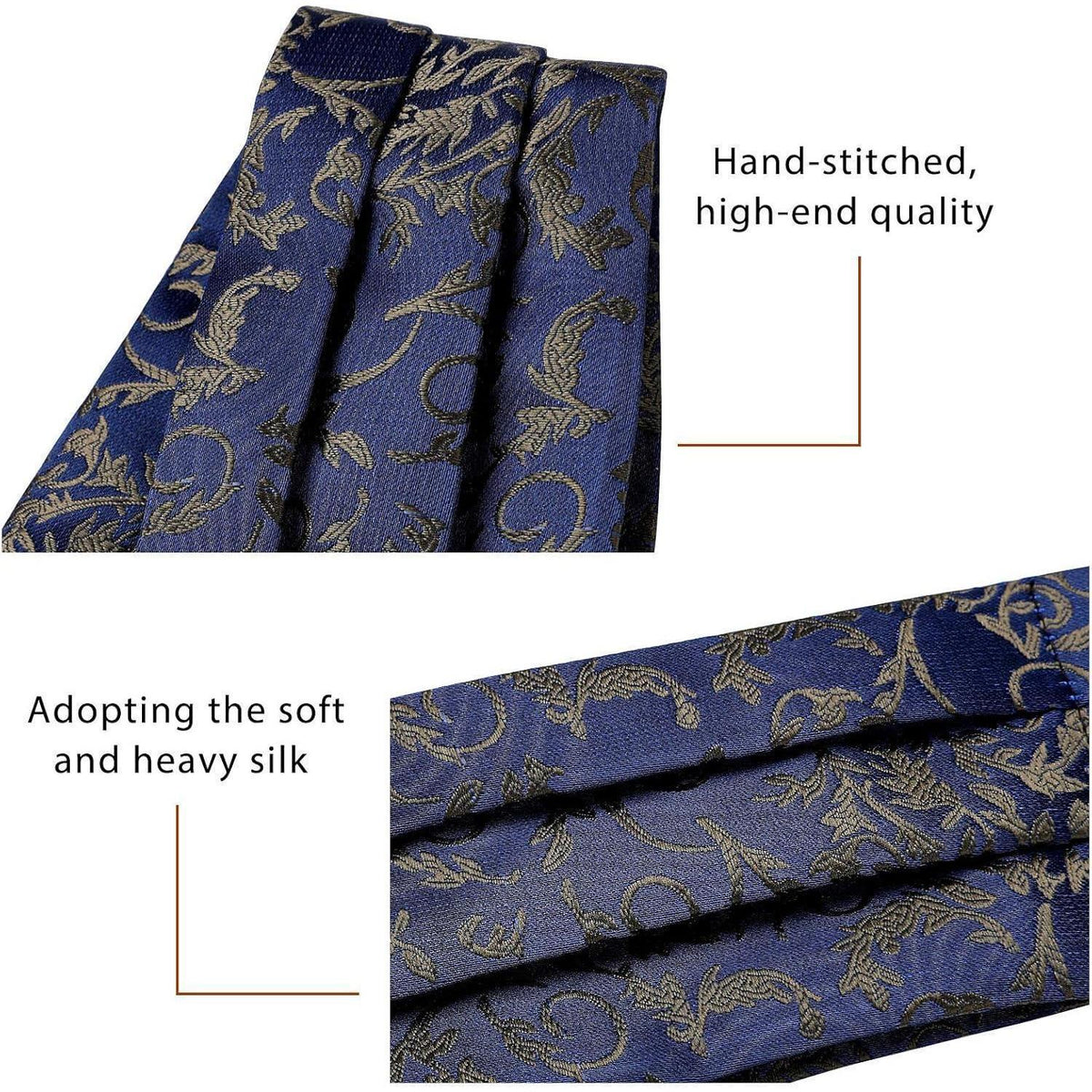 Herren Krawattenschal & Einstecktuch Set Marineblau/Braun Paisley