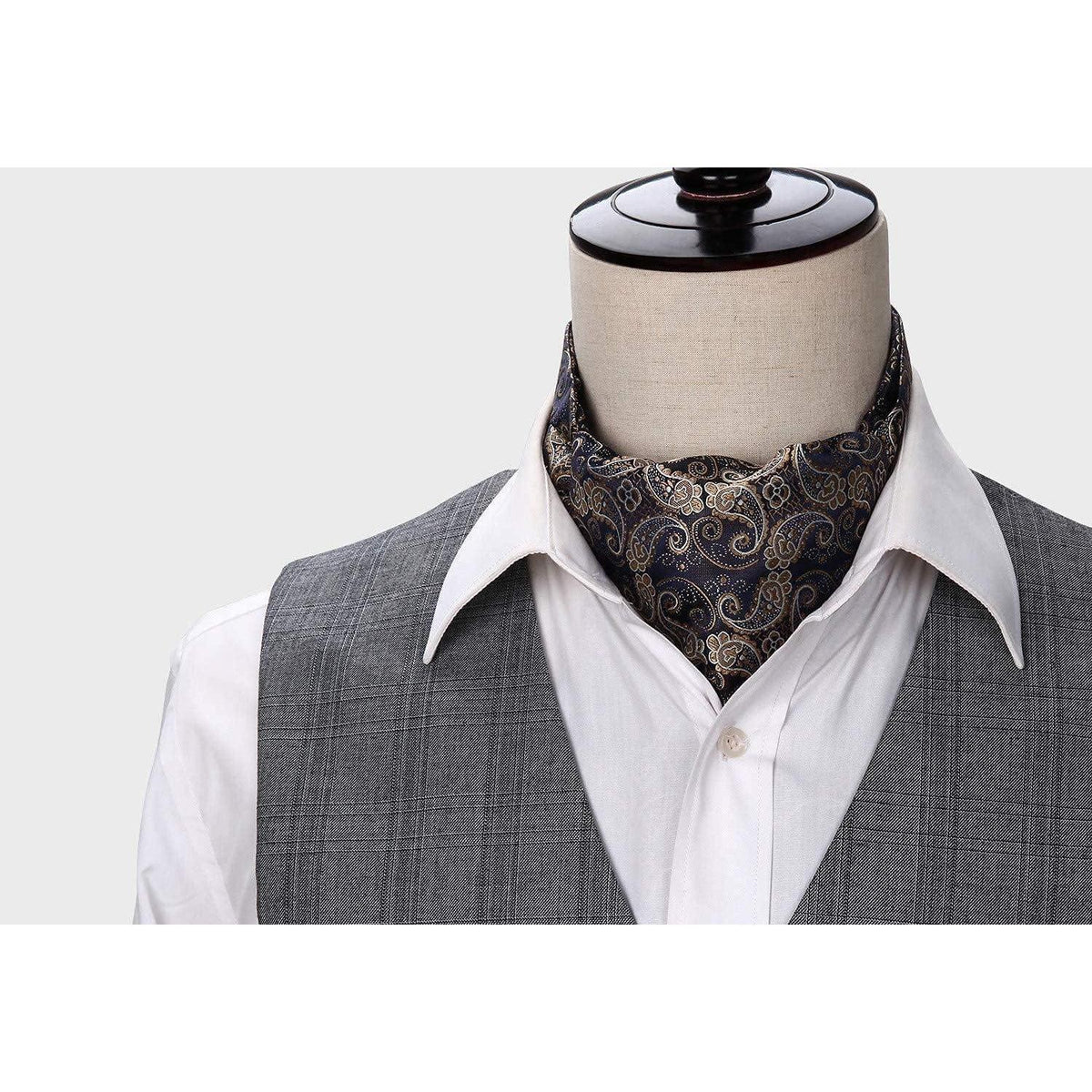 Herren Ascot Krawattenschal & Einstecktuch Set Gold/Marineblau
