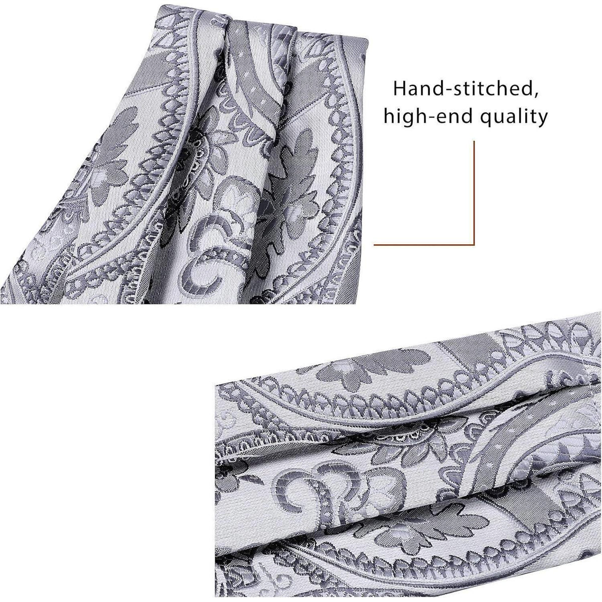 Herren Ascot Krawattenschal Set Paisley Grau Silber