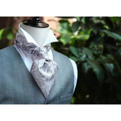 Herren Ascot Krawattenschal Set Paisley Grau Silber