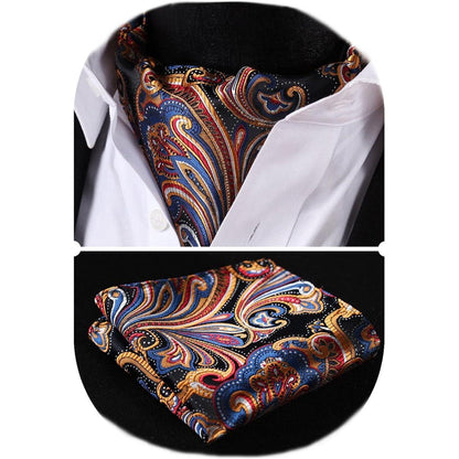 Herren Krawattenschal Paisley Set Orange/Blau