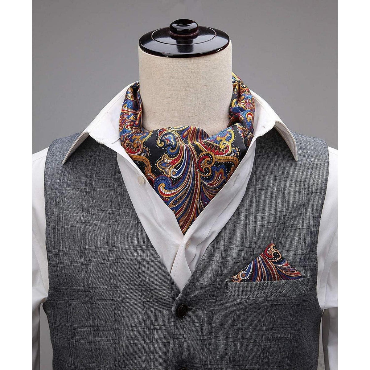 Herren Krawattenschal Paisley Set Orange/Blau
