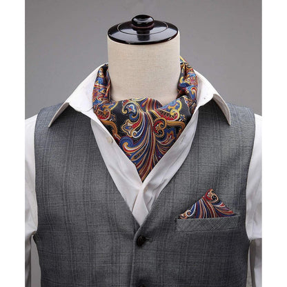 Herren Krawattenschal Paisley Set Orange/Blau