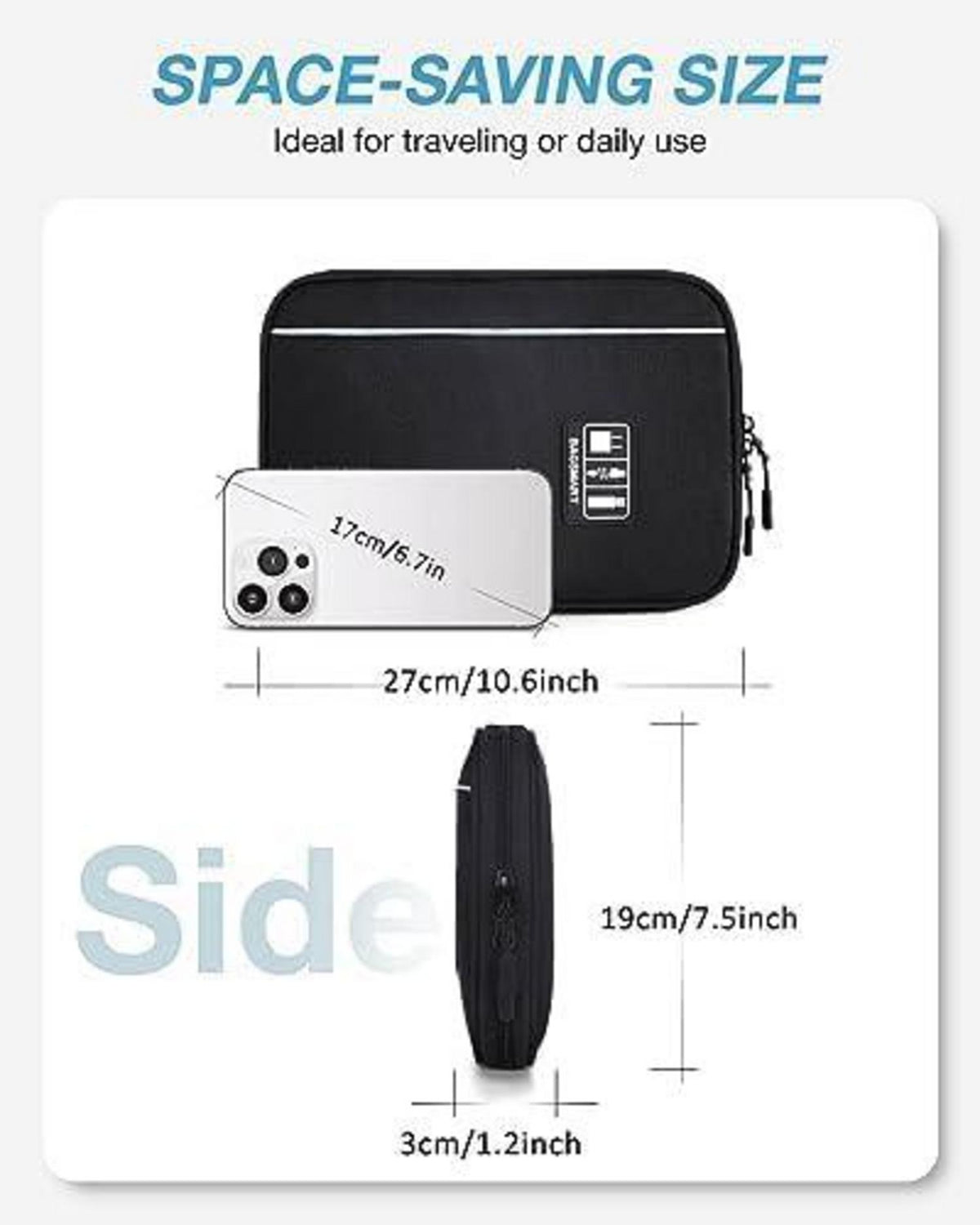 Elektronik Organizer Tasche für Reise und Alltag in Schwarz