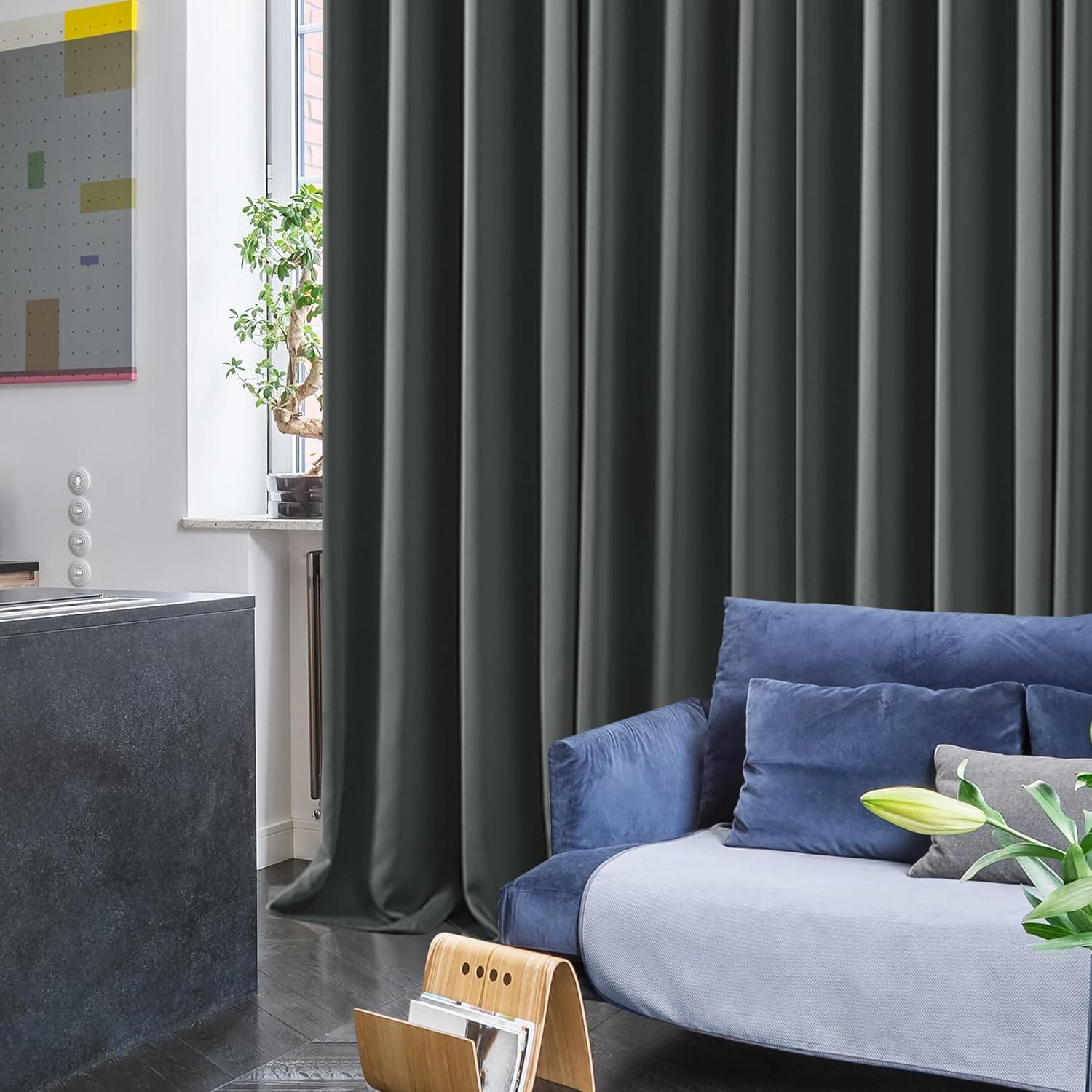 Deconovo Blickdichte Vorhänge 175x140cm 2er Set Dunkelgrau
