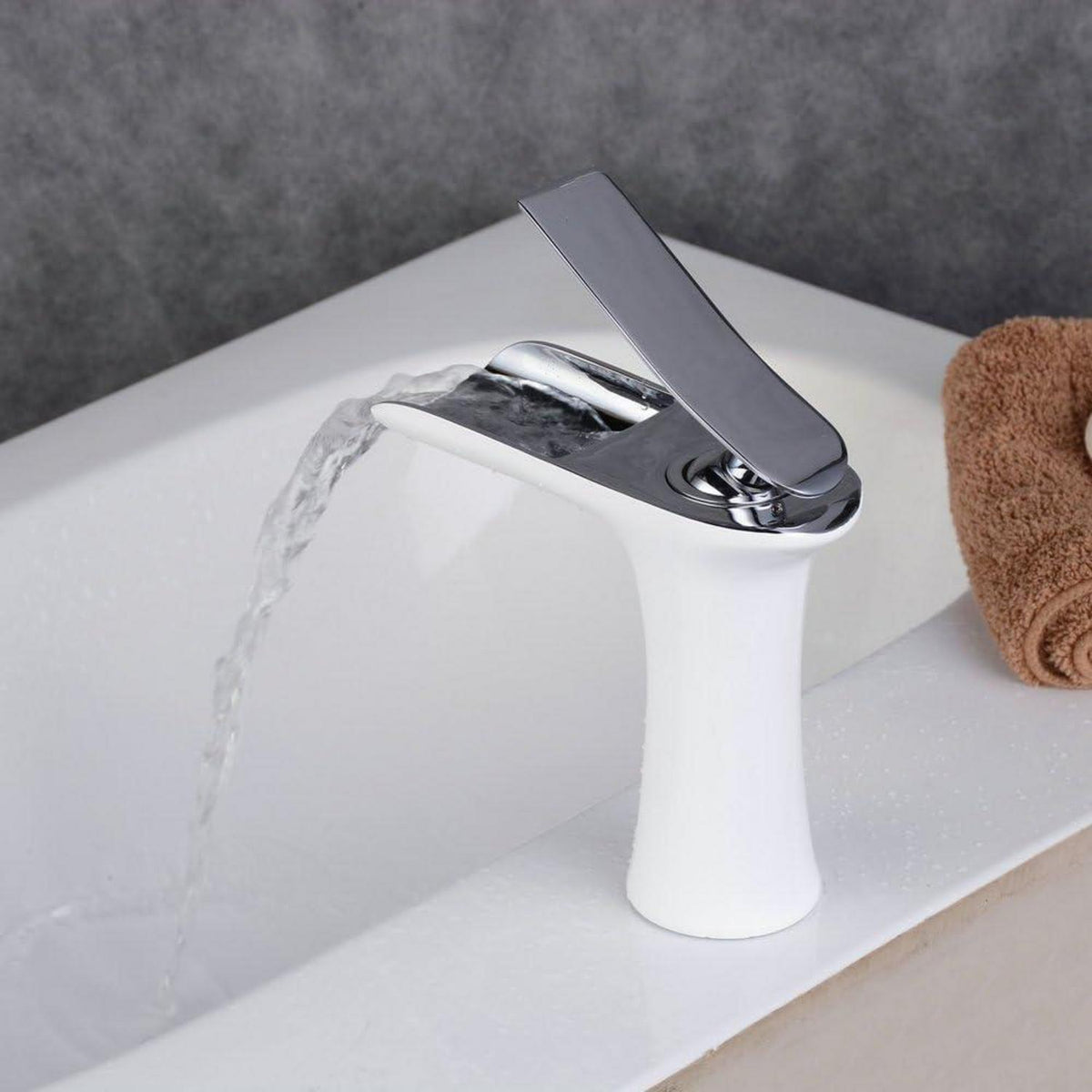 Wasserfall-Waschtischarmatur Modern Einhebel Badarmatur Weiß & Chrom