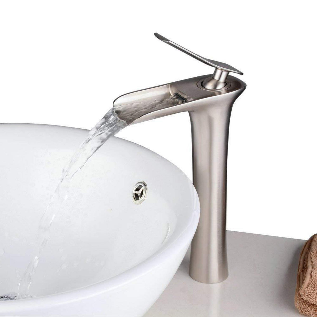 Wasserfall-Waschtischarmatur gebürstet Nickel