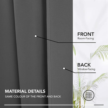 Deconovo Gardinen Blickdicht Kälteschutz Vorhang Verdunkelung Wohnzimmer 175x140cm Dunkelgrau 2er Set