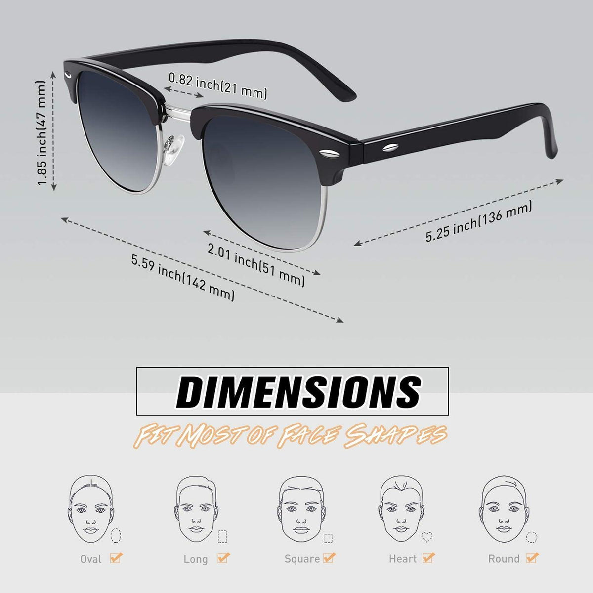 Sonnenbrille Retro Vintage Polarisiert UV400 Schutz Halbrahmen