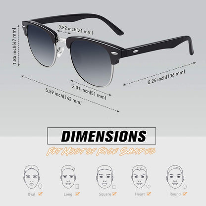 Sonnenbrille Retro Vintage Polarisiert UV400 Schutz Halbrahmen