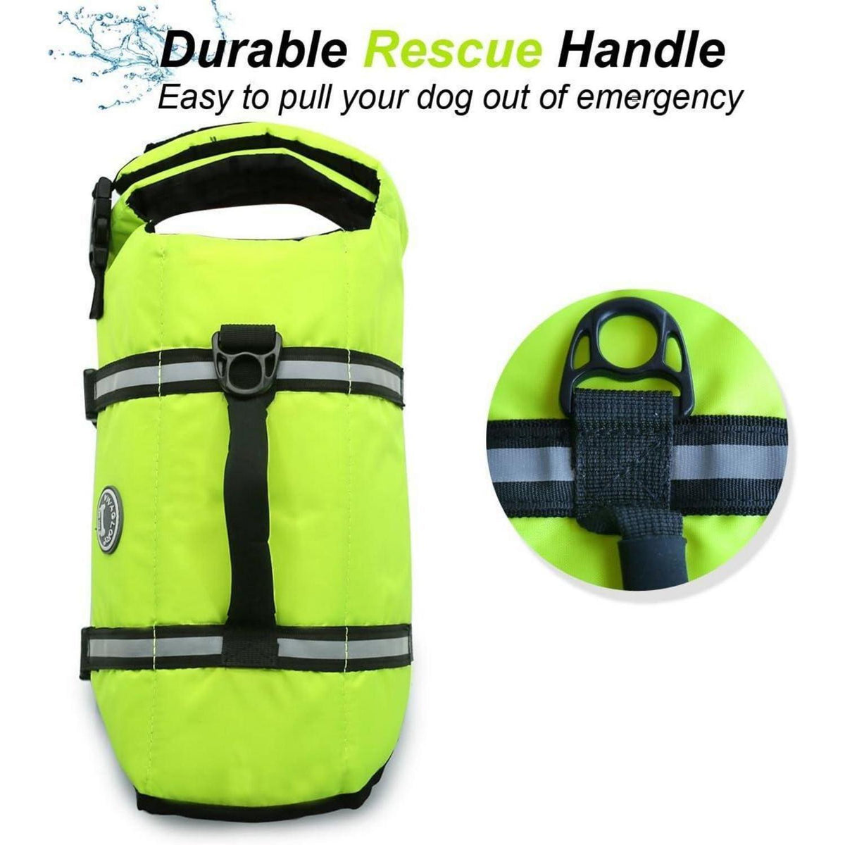 Hundeschwimmweste mit Griff & D-Ring, Neon-Gelb M