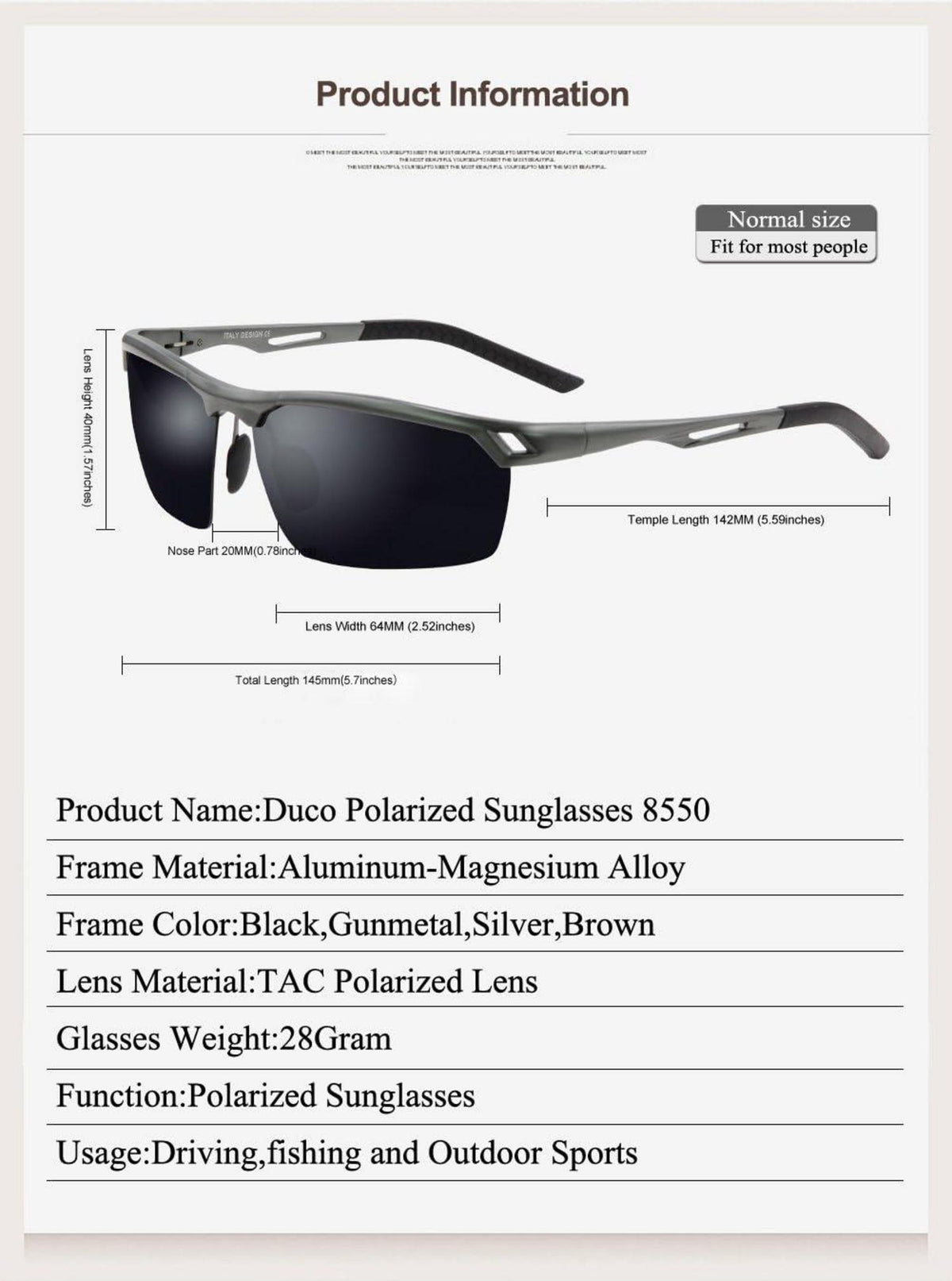 DUCO Polarisierte Sportsonnenbrille Herren Retro Ultraleicht