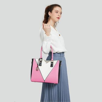 Miss Lulu Damen Handtasche Rosa V-Design Schultertasche
