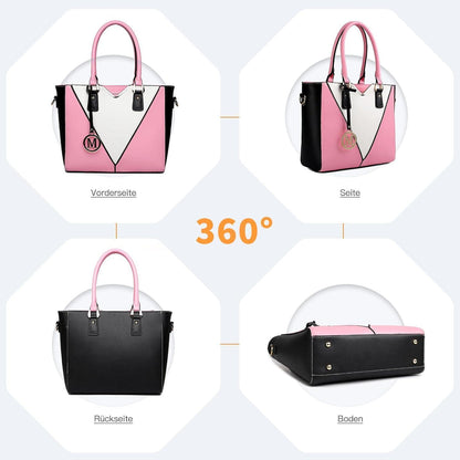 Miss Lulu Damen Handtasche Rosa V-Design Schultertasche