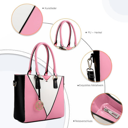 Miss Lulu Damen Handtasche Rosa V-Design Schultertasche