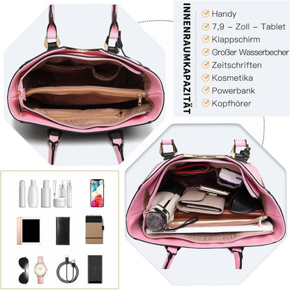Miss Lulu Damen Handtasche Rosa V-Design Schultertasche