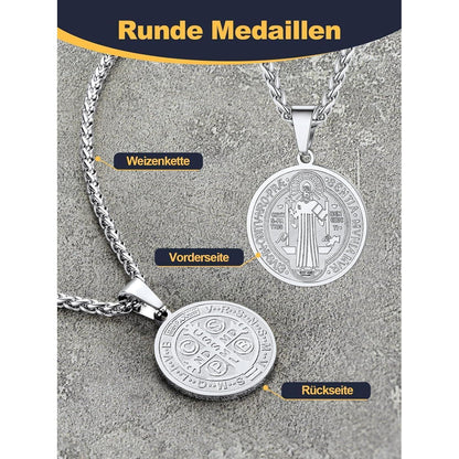 U7 Herren Benediktusmedaille Halskette Silber Kreuzschmuck