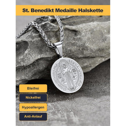 U7 Herren Benediktusmedaille Halskette Silber Kreuzschmuck