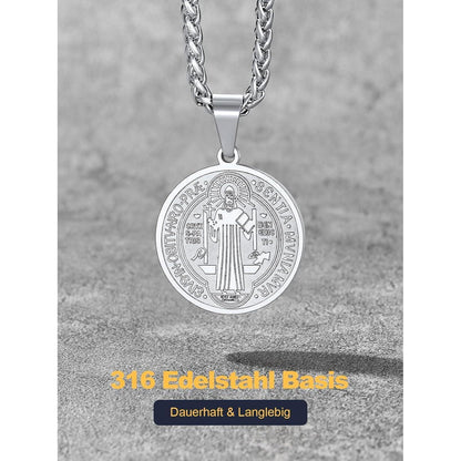 U7 Herren Benediktusmedaille Halskette Silber Kreuzschmuck
