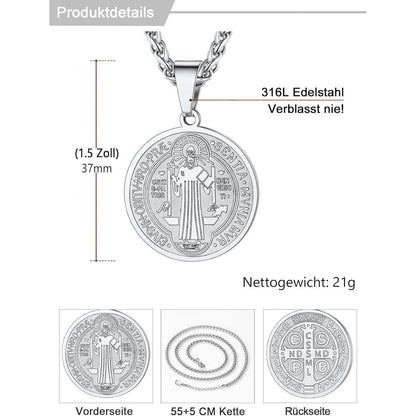 U7 Herren Benediktusmedaille Halskette Silber Kreuzschmuck