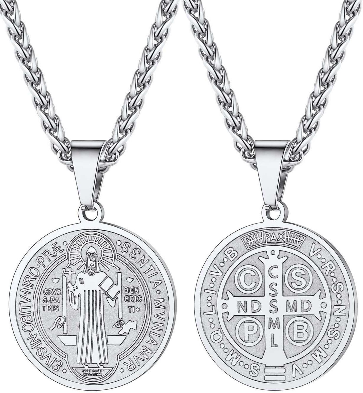 U7 Herren Medaille Heiligen Benedikt Anhänger Halskette Schmuck Silber
