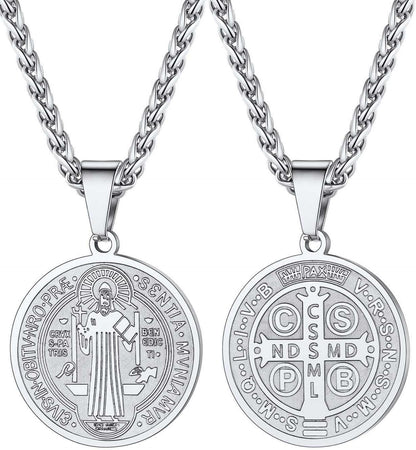 U7 Herren Medaille Heiligen Benedikt Anhänger Halskette Schmuck Silber