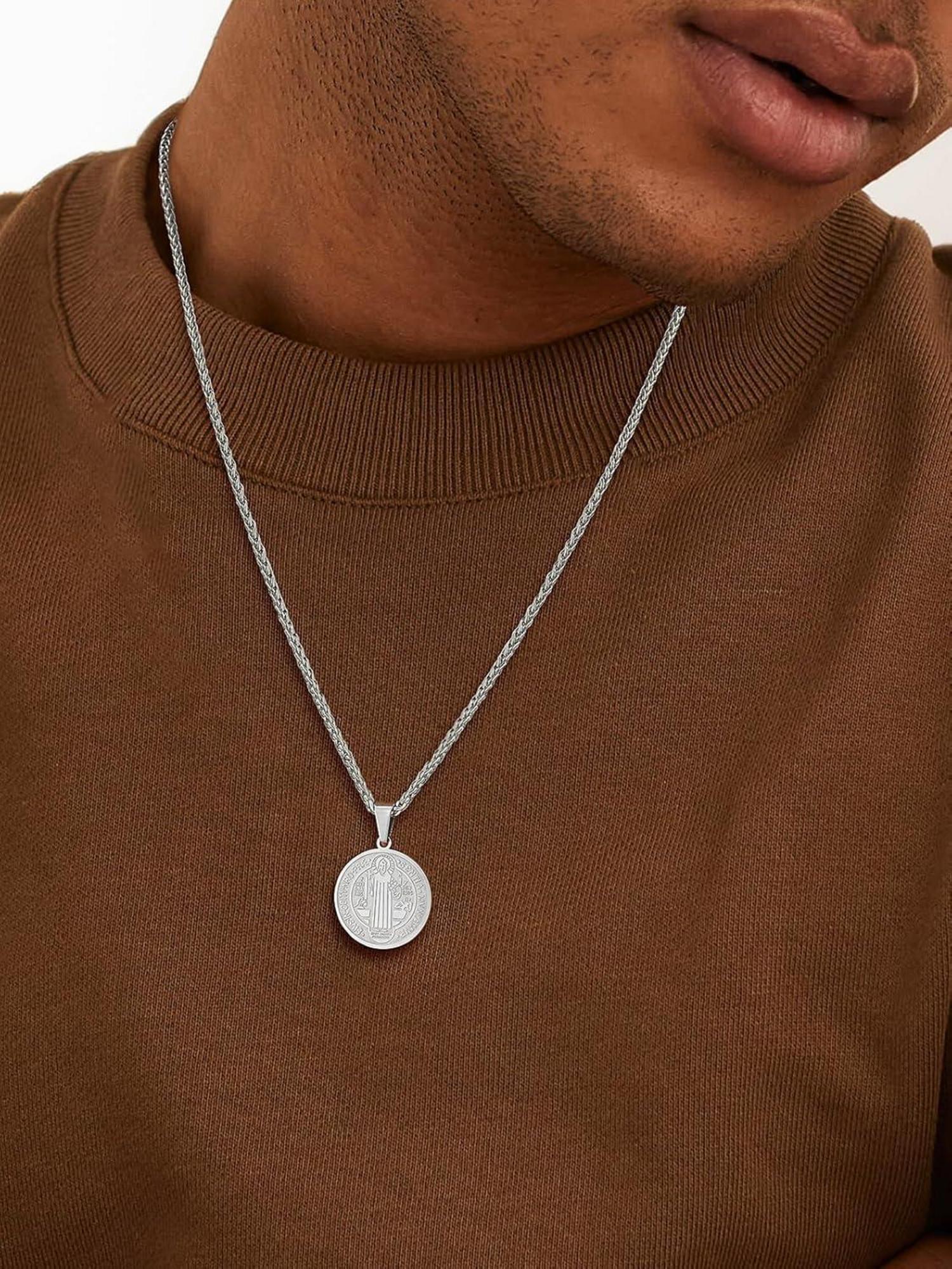 U7 Herren Benediktusmedaille Halskette Silber Kreuzschmuck