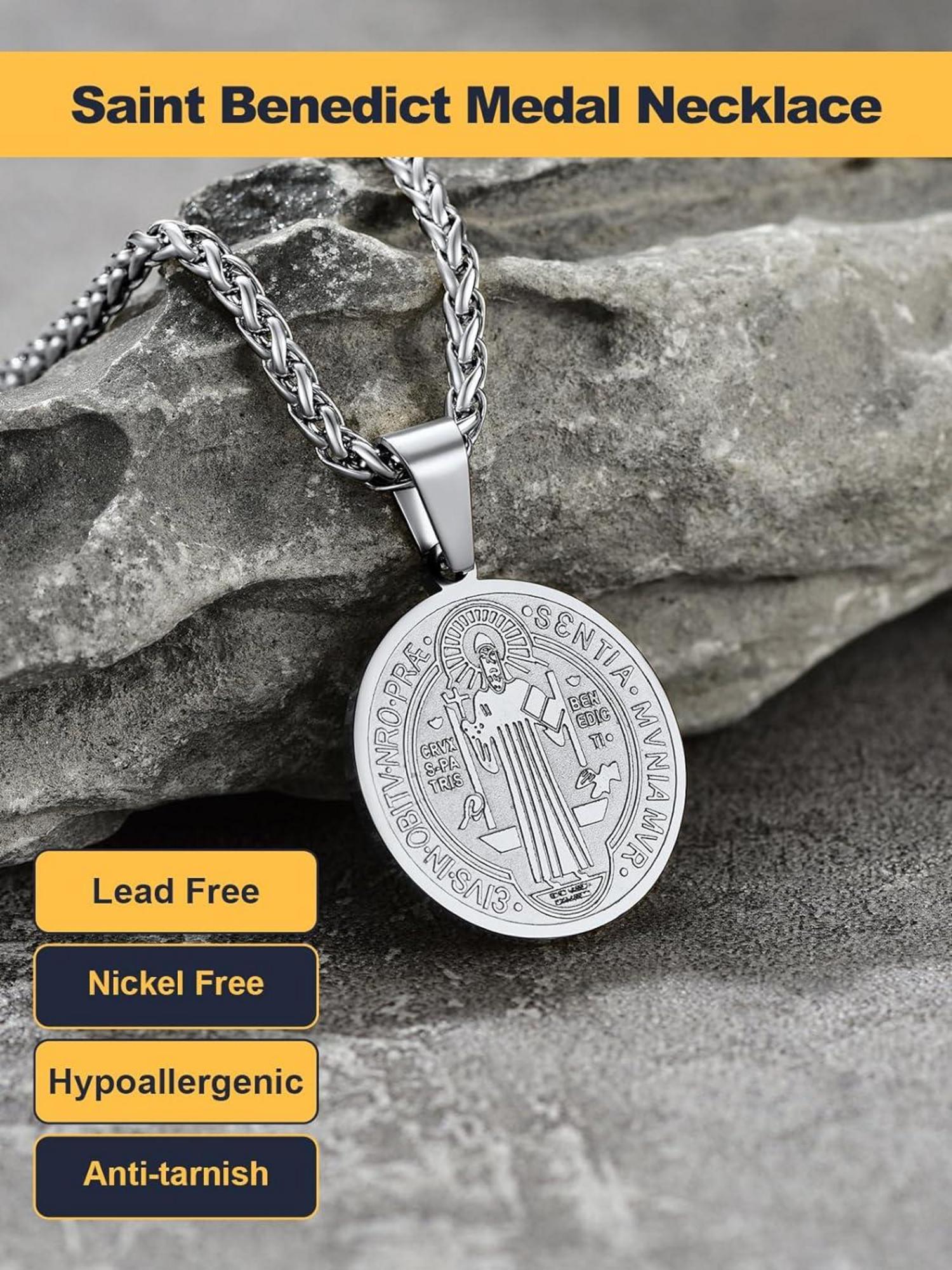 Herren Medaille Anhänger Halskette Benediktuskreuz Nursia Benediktus