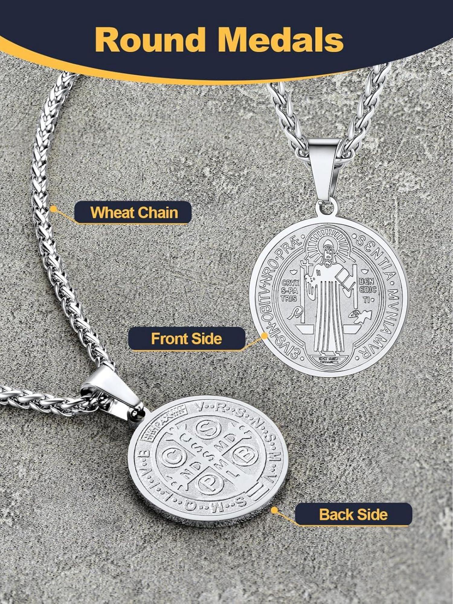 Herren Medaille Anhänger Halskette Benediktuskreuz Nursia Benediktus