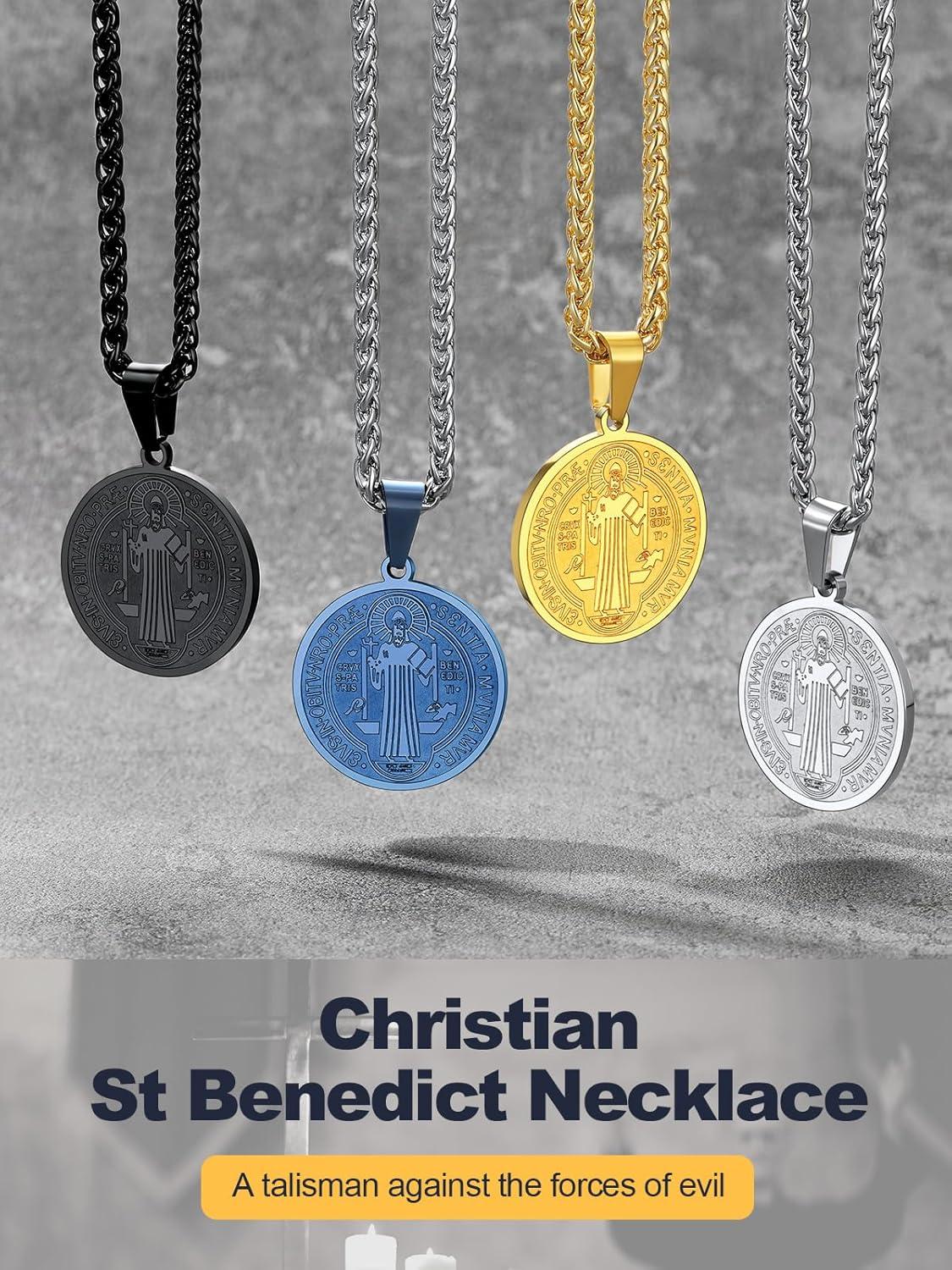 U7 Herren Medaille Heiligen Benedikt Halskette Silber 316L 1,5 Zoll 22 Zoll