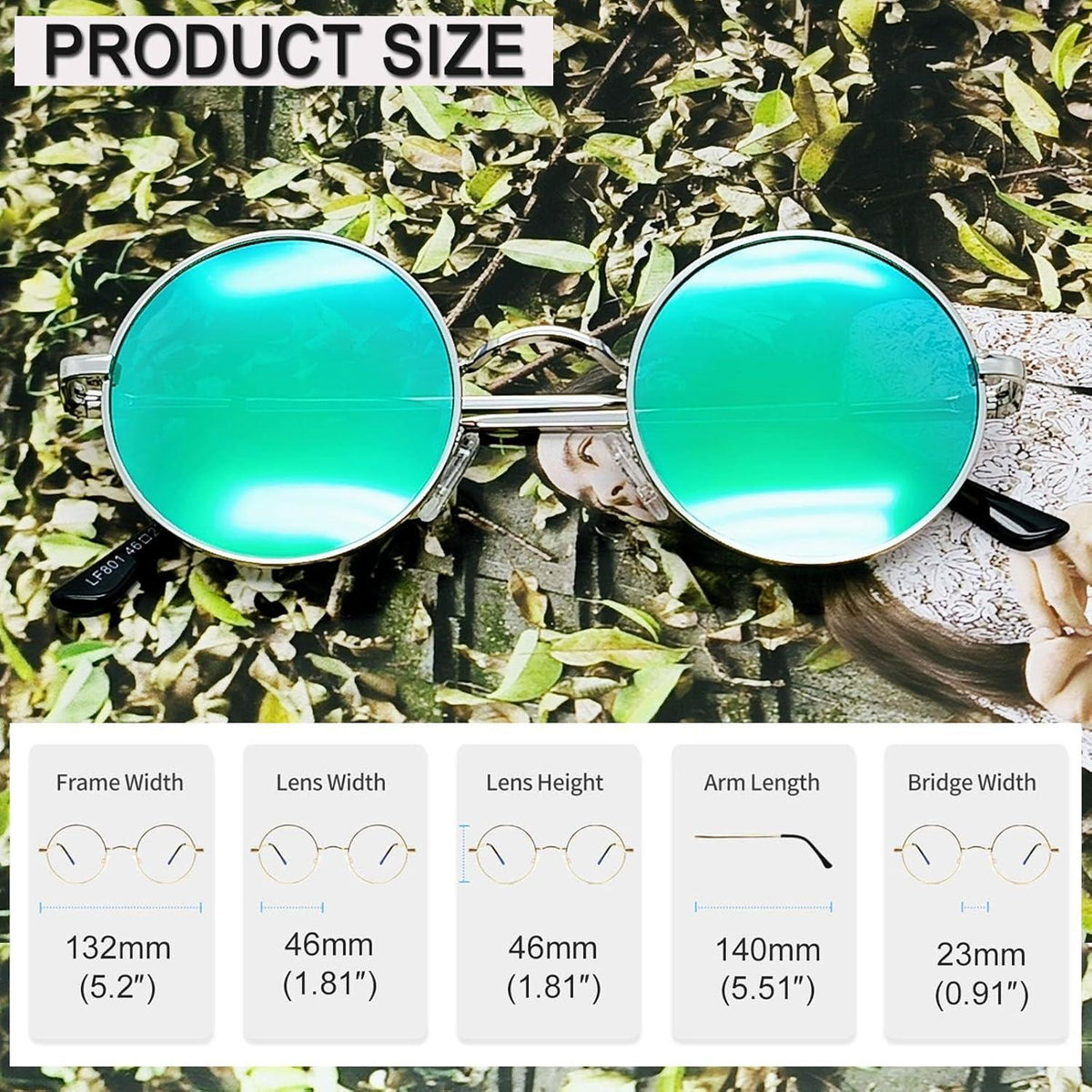 Retro Runde Sonnenbrille Herren Damen Polarisierte Vintage UV400 Silber Grün