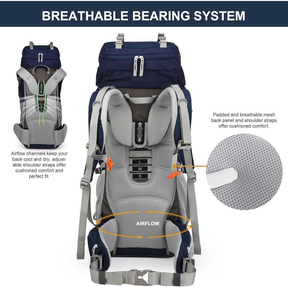 70L Trekkingrucksack mit Regenschutz für Damen und Herren