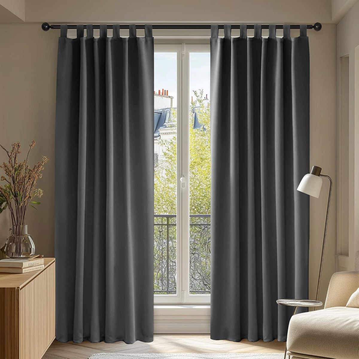 Verdunklungsvorhänge Dunkelgrau 2er Set, 175x140 cm mit Schlaufen