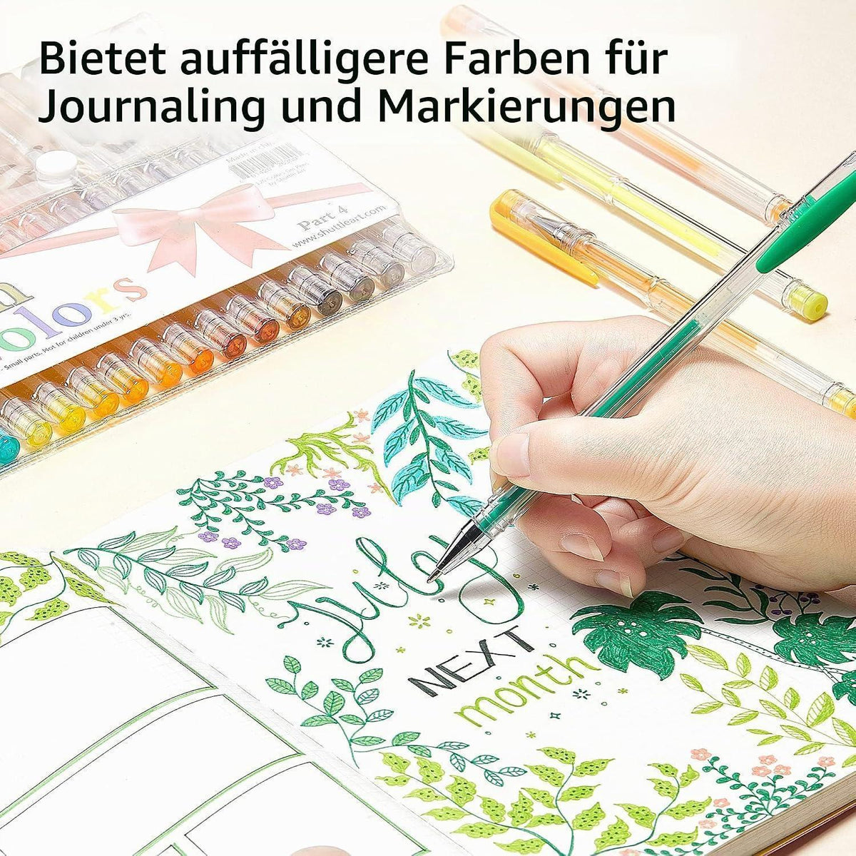 120 Gelstifte Set für Erwachsene & Kinder – Glitzer, Neon, Metallic