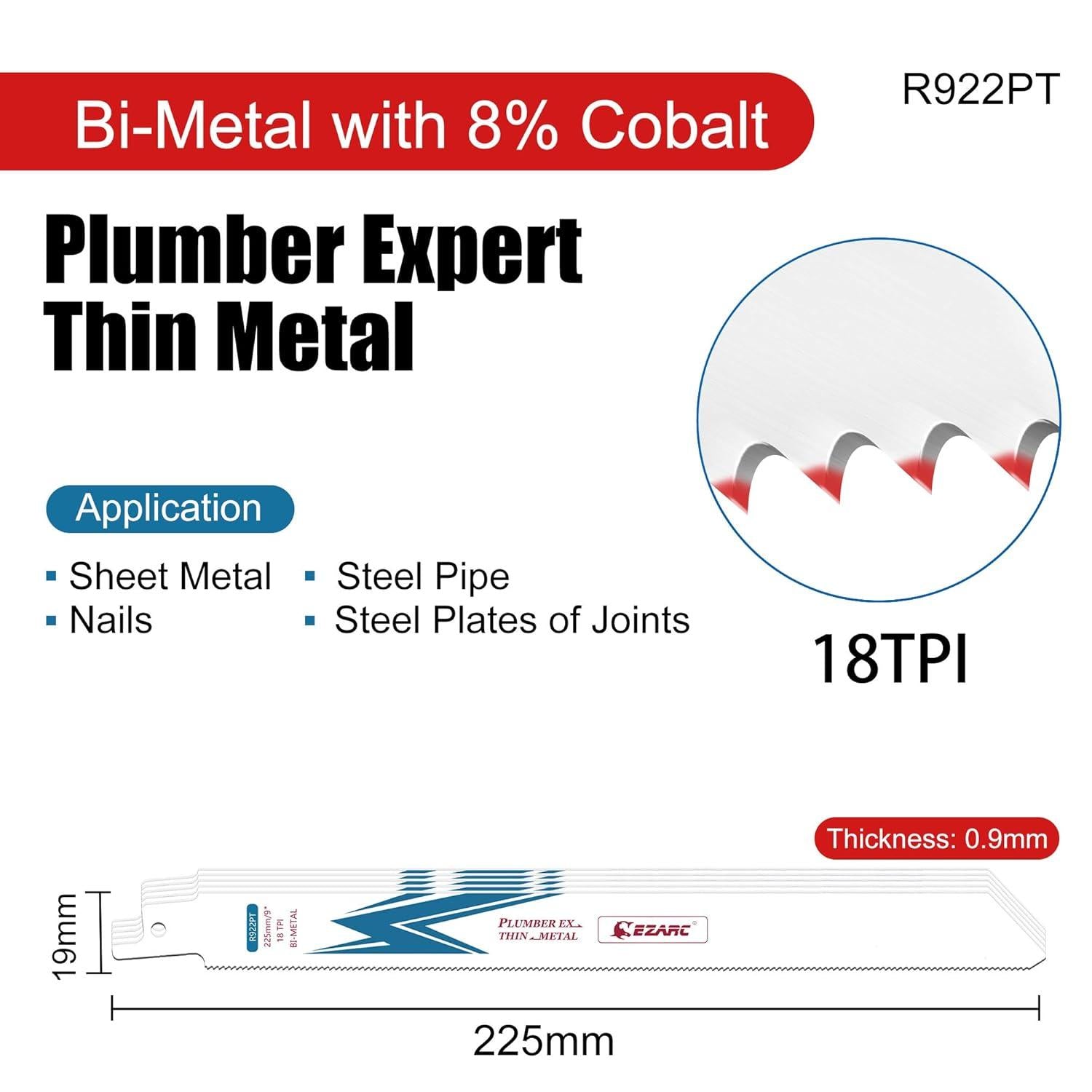 EZARC Säbelsägeblätter Bi-Metall 225mm dünn-medium 18TPI 5