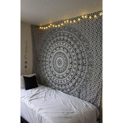 Wandteppich Mandala Schwarz Weiß Baumwolle 213x137 cm Boho