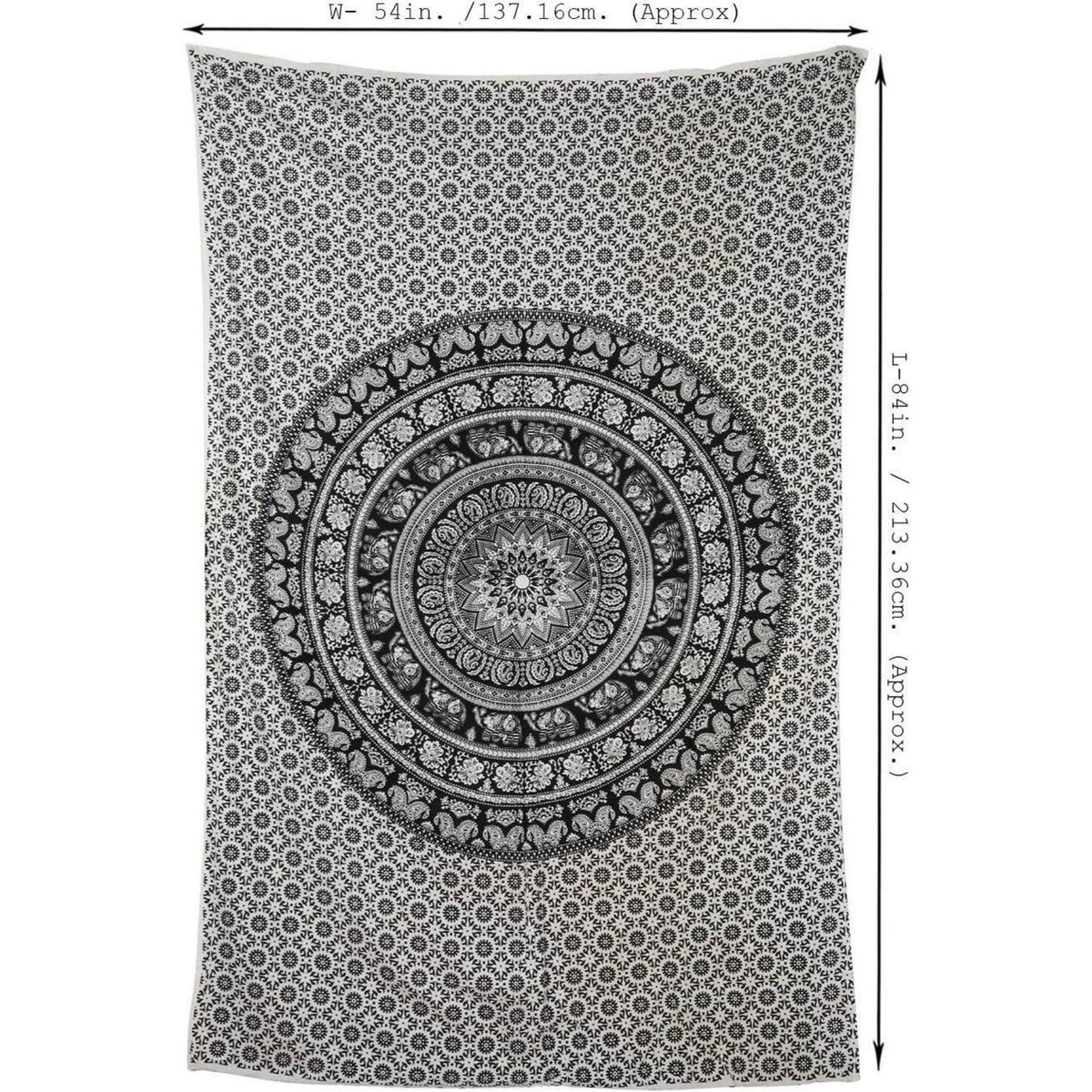 Wandteppich Mandala Schwarz Weiß Baumwolle 213x137 cm Boho