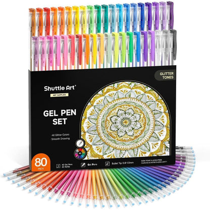 80er Glitzer Gelstifte Set in 40 Farben mit Ersatzminen