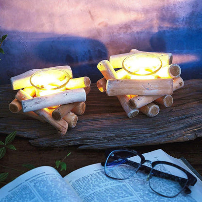Rustikaler Holz Kerzenständer Vintage Teelichthalter Glas Windlicht