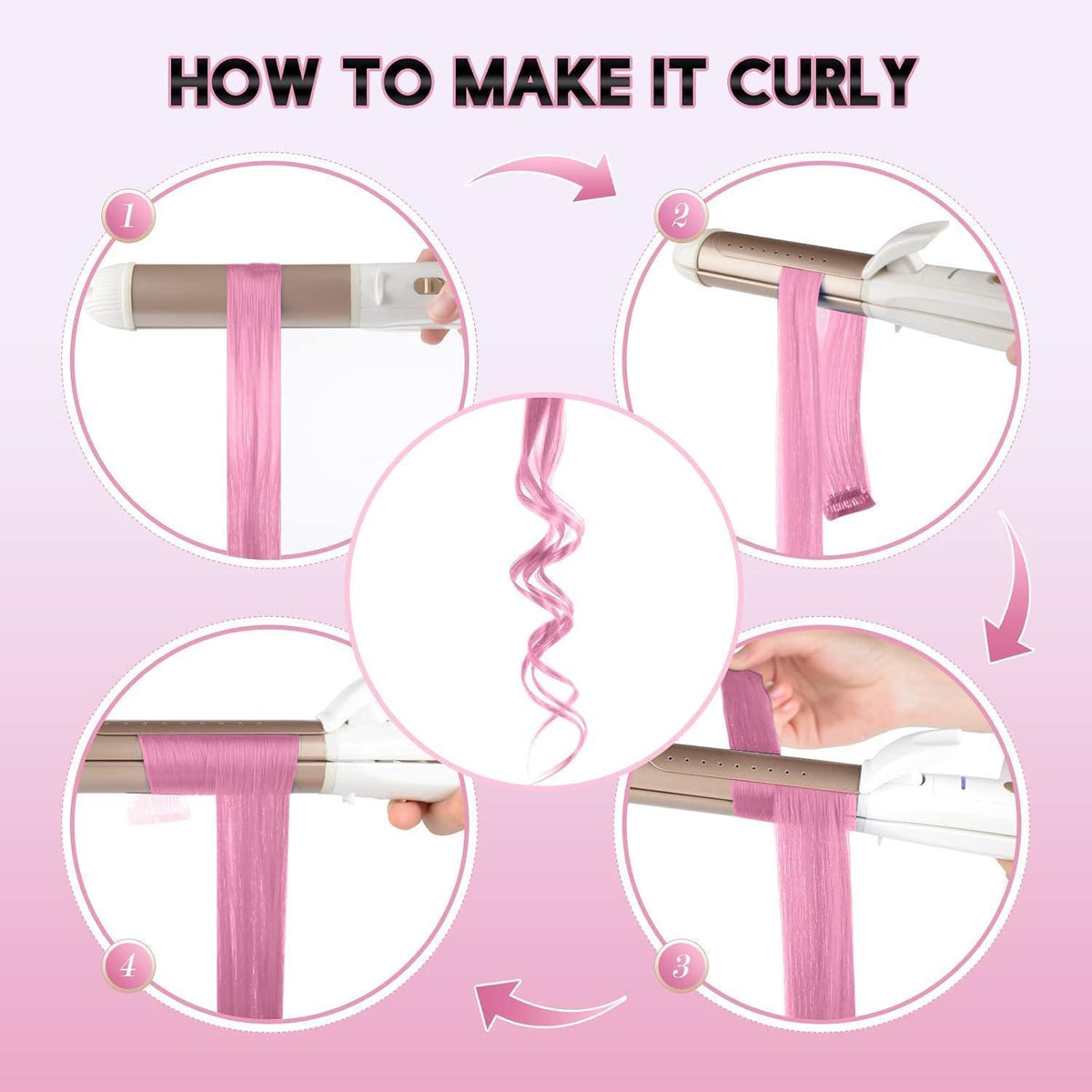 Rosa Haarverlängerung Clip-in - 10 Stück, 55cm Synthetik