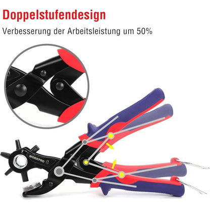 Revolverlochzange Gürtel Leder Puncher 255 MM 6 Größen
