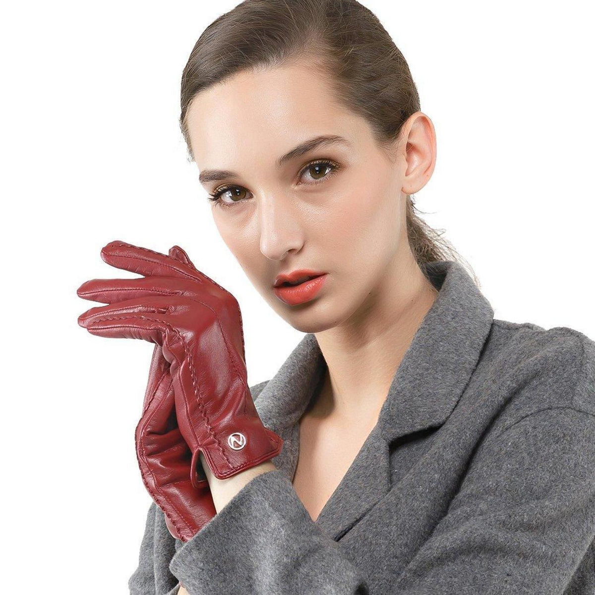 Damen Handschuhe Nappaleder mit Futter, Weinrot