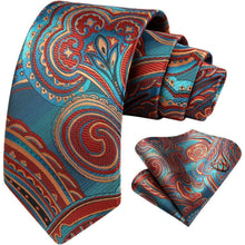 Krawatten-Set Paisley Blau & Burgund mit Einstecktuch