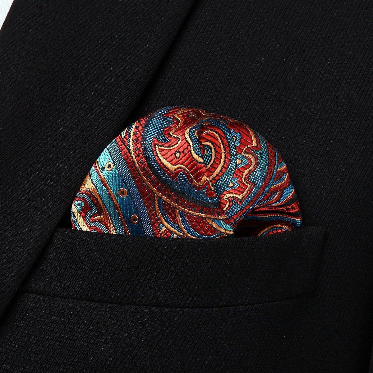 Krawatten-Set Paisley Blau & Burgund mit Einstecktuch